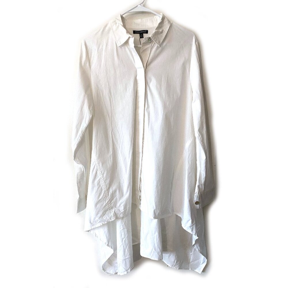 NWT For Cynthia high-low handkerchief hem Button Front Tunic, White, M